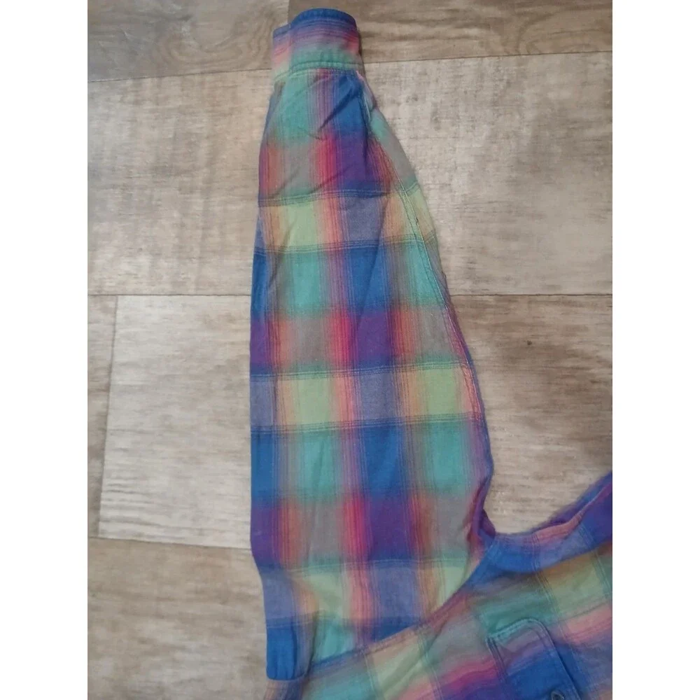 Vintage Levi's Rainbow Plaid Flannel Long Sleeve Button Up Shirt Size Mens Large